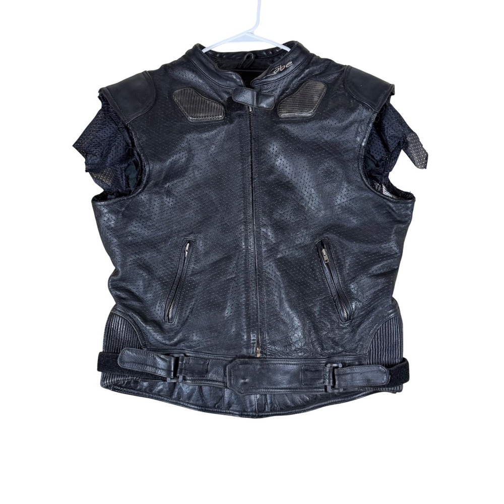 Kobe Mens Black Perforated Leather Motorcycle Biker Vest Padded Size 44 Fair